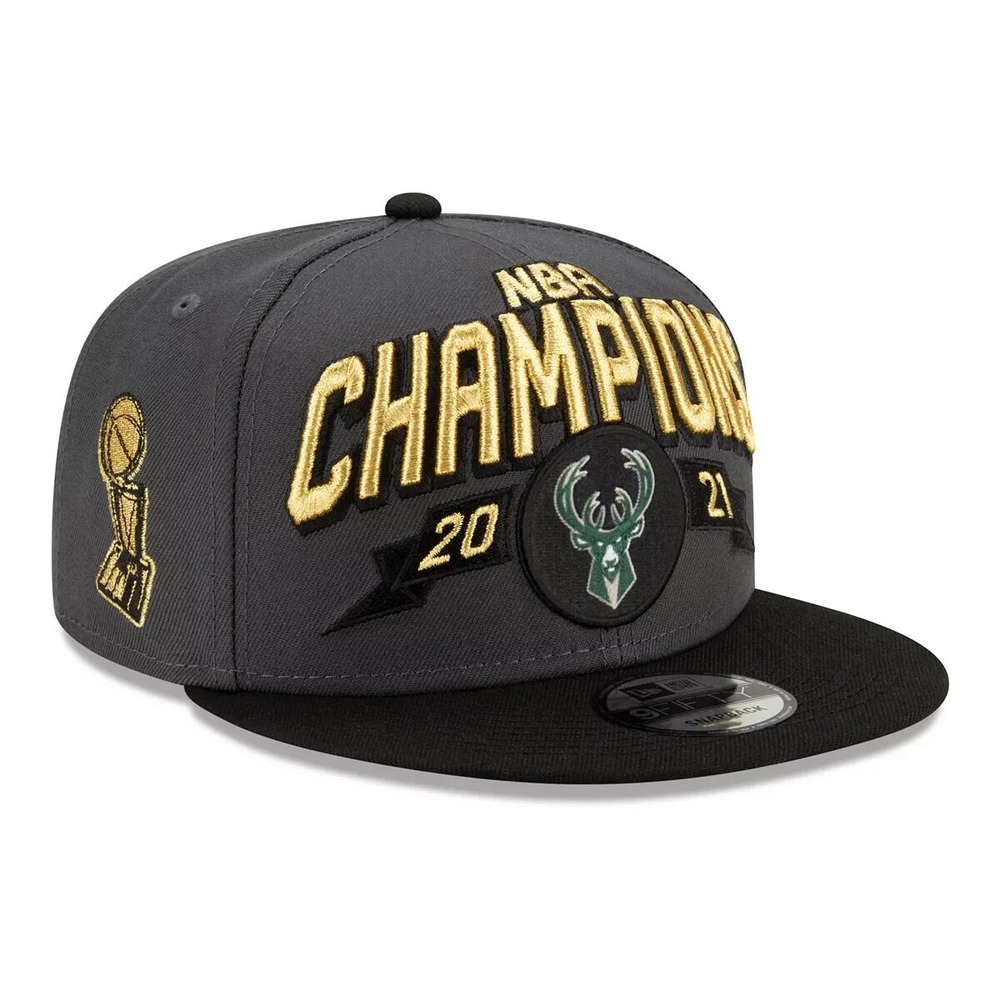 New Era Milwaukee Bucks 2021 NBA Champions Gray Black‎ 9FIFTY Snapback Hat OSFM